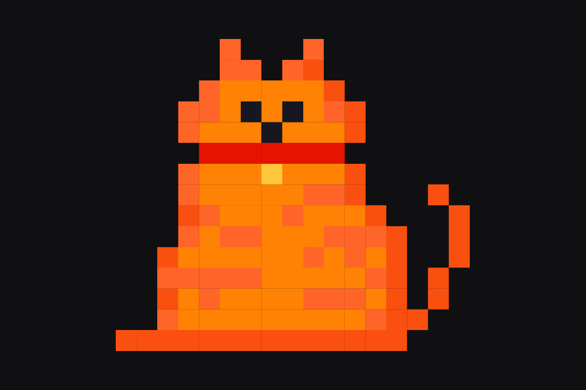 Le Chonk, Mistral's orange pixel-art cat mascot for Mistral Large 4, on a dark background